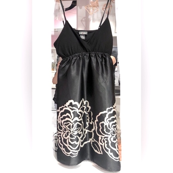 DOTS silky black with white floral bottom Spaghetti Strap Dress SizeM like new - Picture 9 of 11